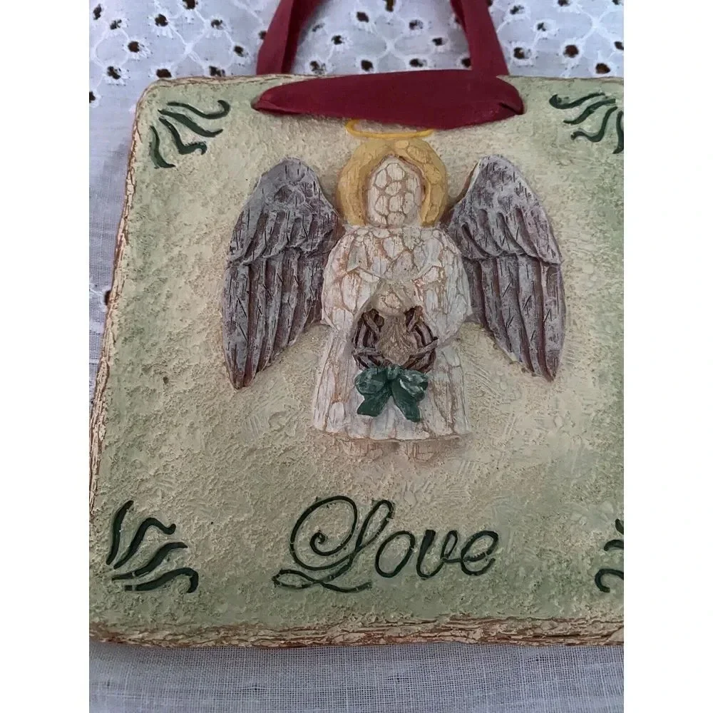 Christmas‎ Angel Wall PLAQUES 3D Love Peace Joy 4x4 Ribbon For Hanging